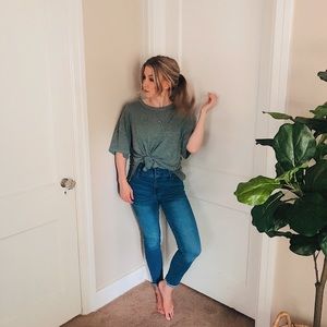 Soft T-Shirt Casual Sweater - Keyhole / Cool Green